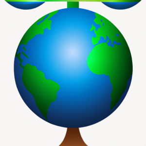 A globe with an equal balance of blue and green colors to represent the balance of work and life.