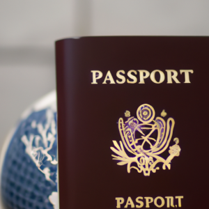 An international passport with a globe in the background.