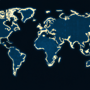 A map of the world with various pinpoints of light representing different countries.