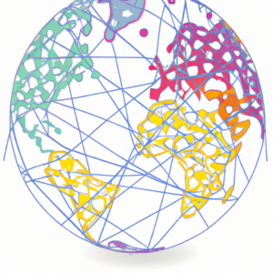 A globe with a network of colorful lines connecting different parts of the world.
