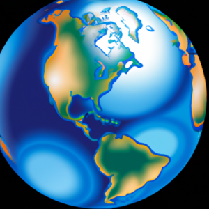 A globe with a highlighted region showing a changing climate.
