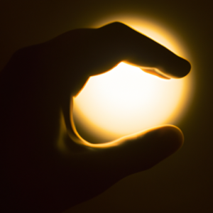 A silhouette of an open hand holding a glowing light.