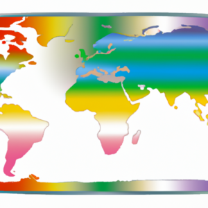 A world map with a rainbow overlayed on top.