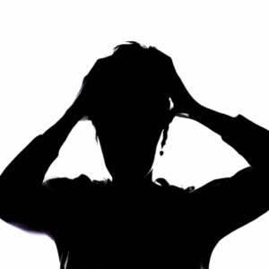 A silhouette of a person with hands on their head, showing distress.