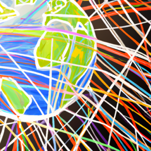 Suggested Prompt: A globe with colorful lines radiating from it, representing international connections.