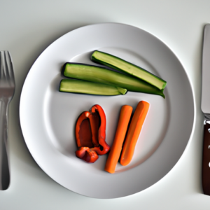 A plate of fresh vegetables with a fork and knife on top.